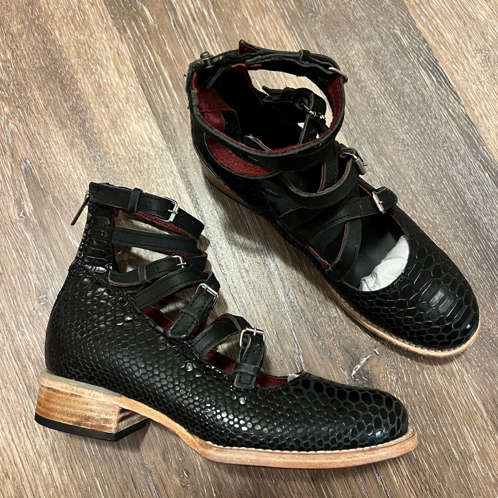 Freebird Marcel ankle sandals.  Size 7.  Black croc